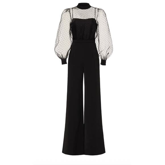 Black Halo Cocktail Jumpsuit SIZE 6 Organza Wide Leg Split Hem Party USA $485 - Picture 11 of 13